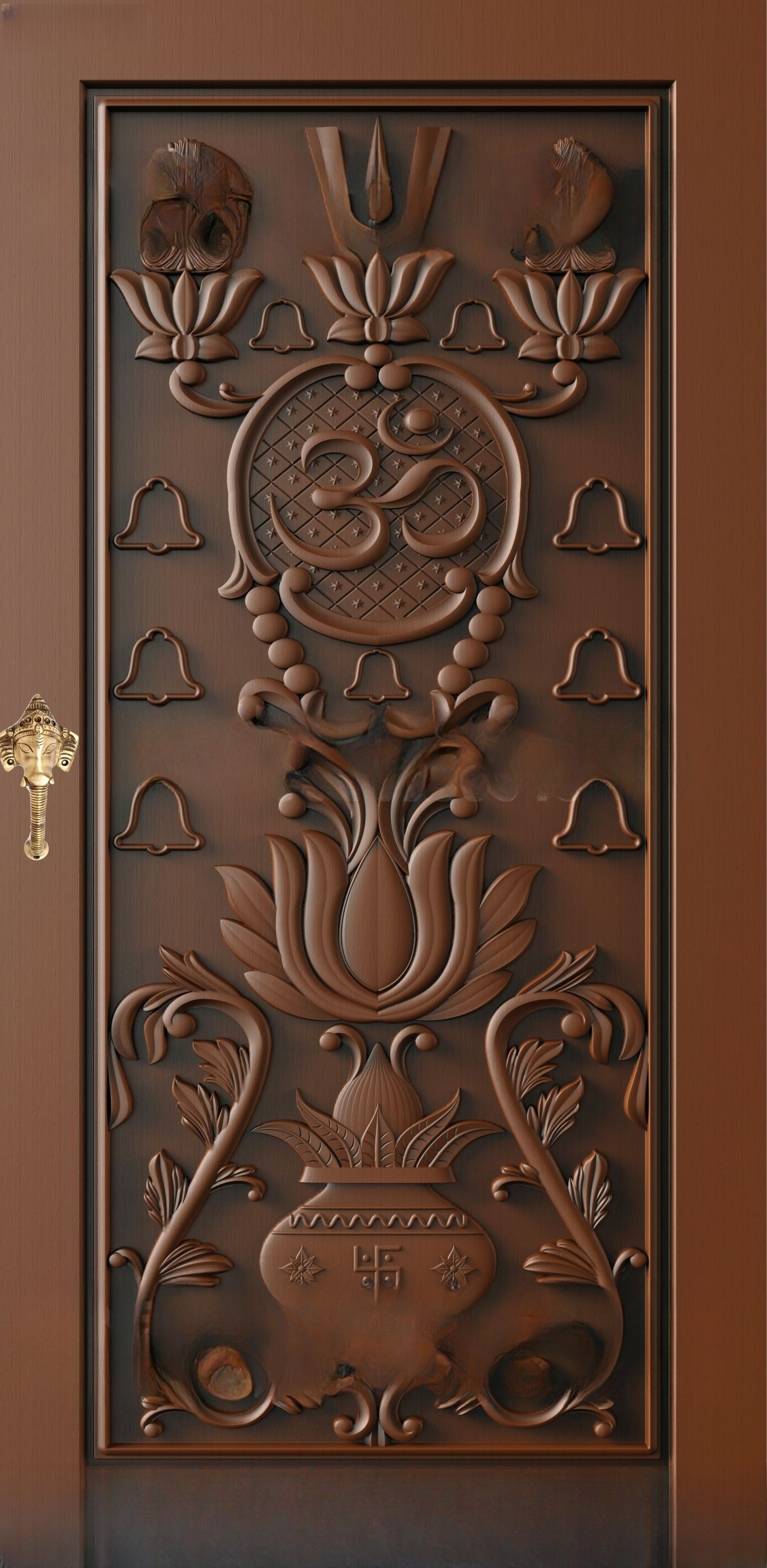 God Doors - GD-05 Spiritual Om and Kalash Carved Temple Door 3D Model
